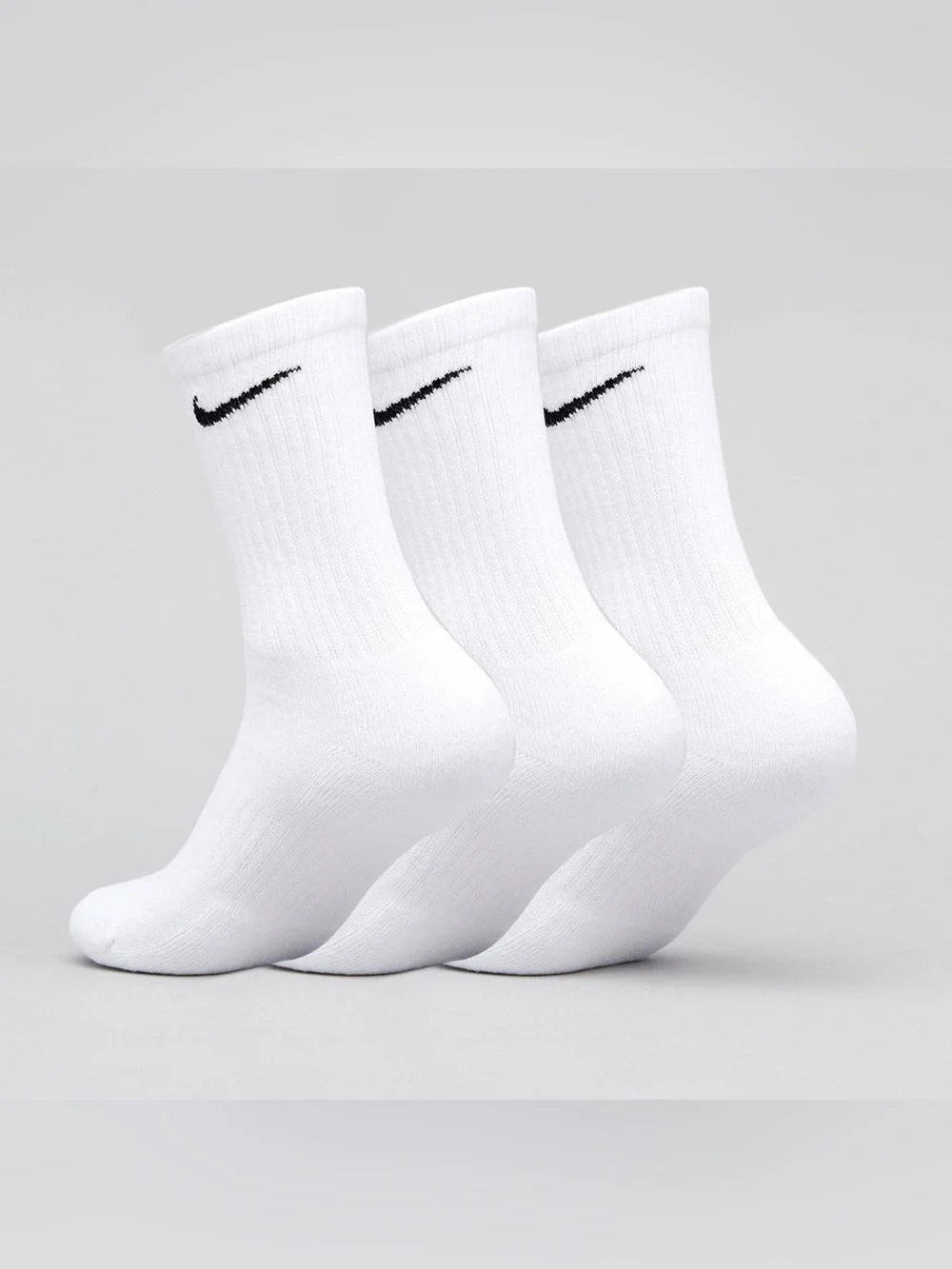 Nike dri-fit everyday cushioned crew socks white with black swoosh cotton 3-pack